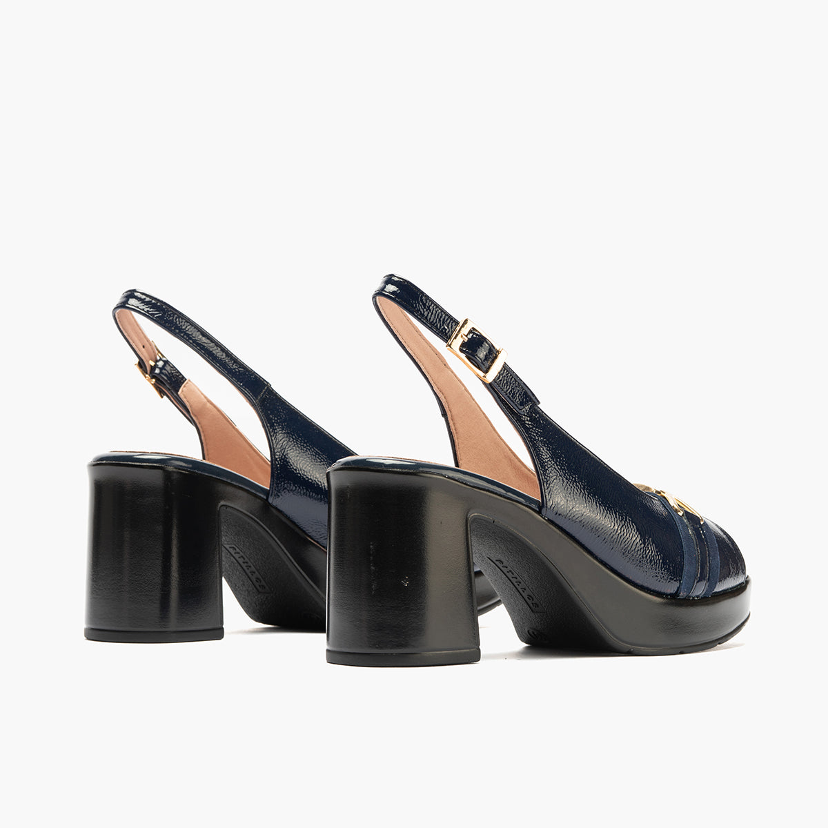 Zapato de salón con tacón plataforma y adorno Marino