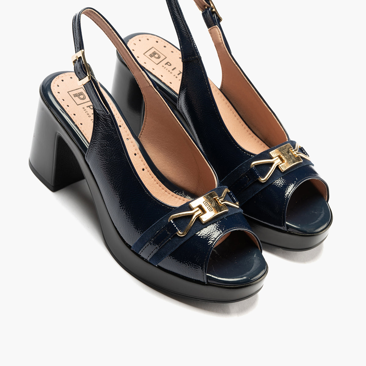 Zapato de salón con tacón plataforma y adorno Marino