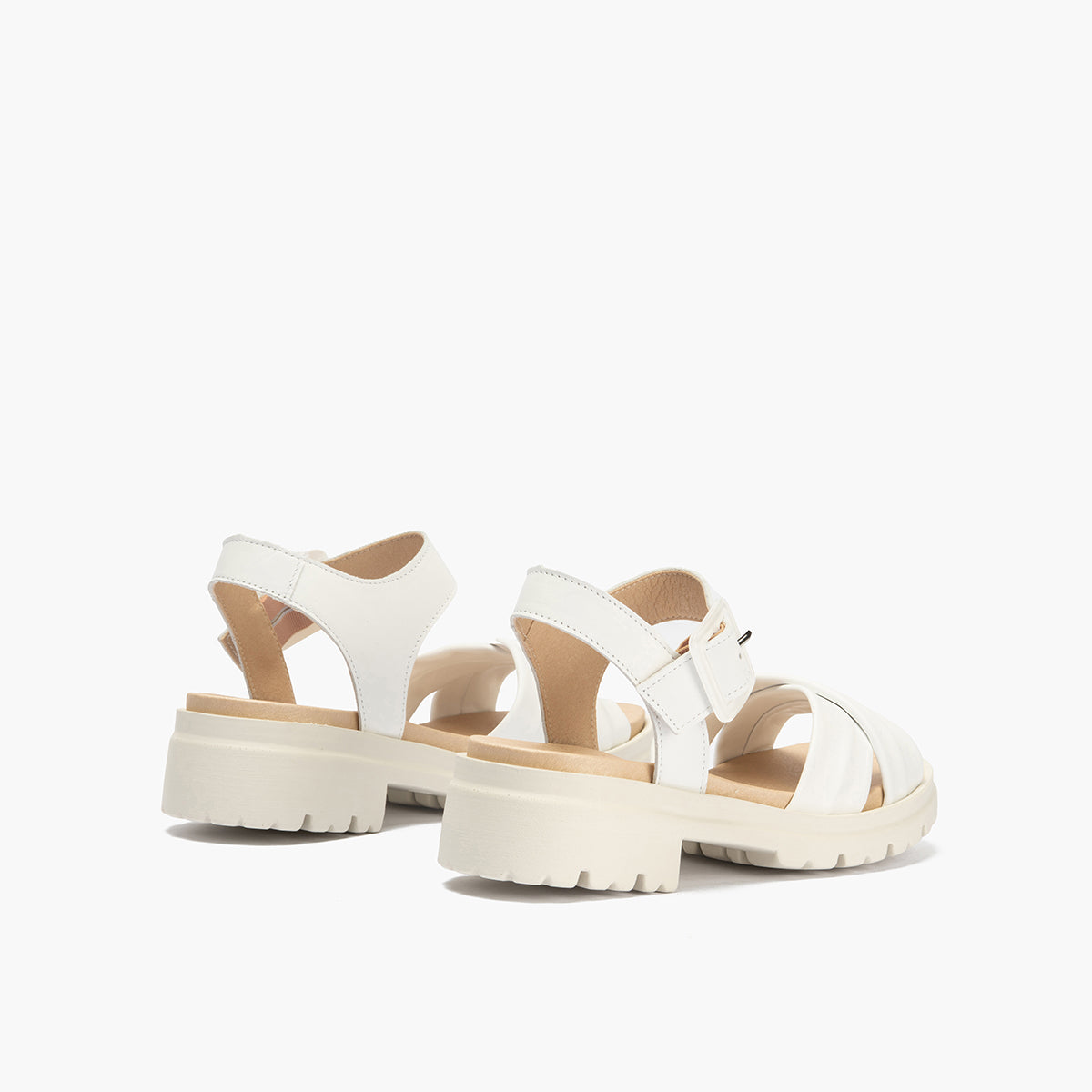 Sandalia en piel con tiras cruzadas Blanco