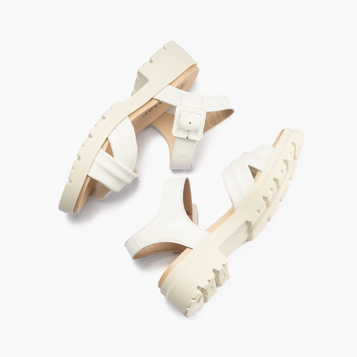 Sandalia en piel con tiras cruzadas Blanco