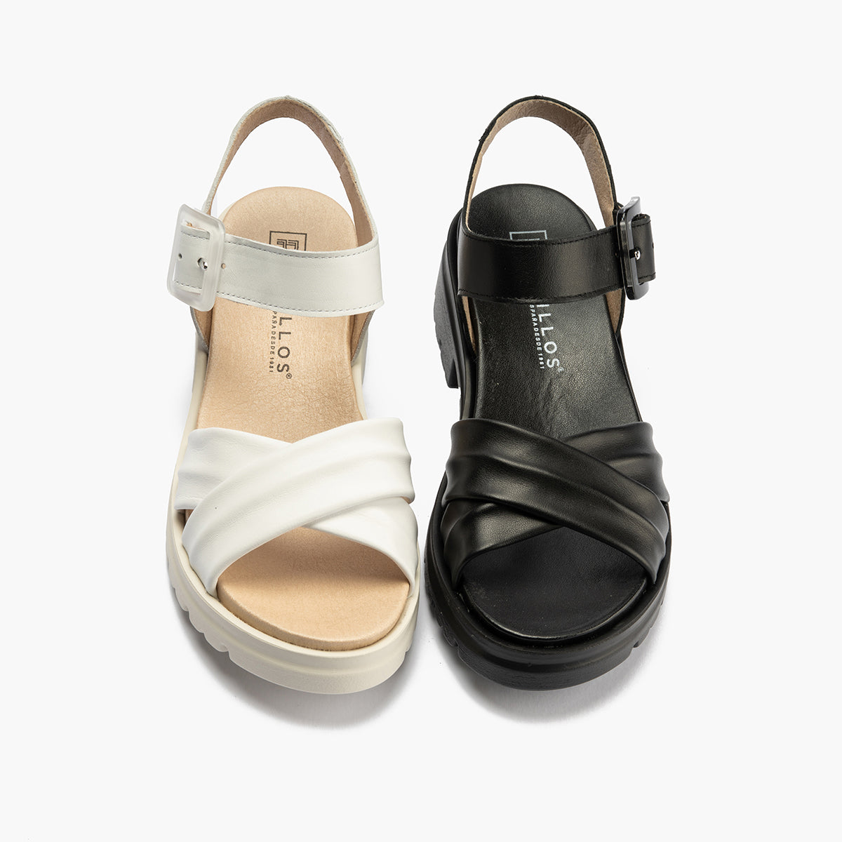 Sandalia en piel con tiras cruzadas Blanco