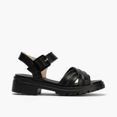 Sandalia en piel con tiras cruzadas Negro