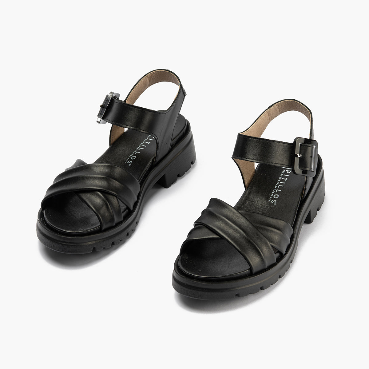 Sandalia en piel con tiras cruzadas Negro