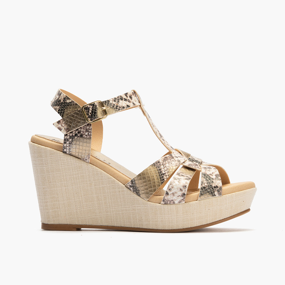 Sandalia con cuña alta con efecto animal print Multimetal