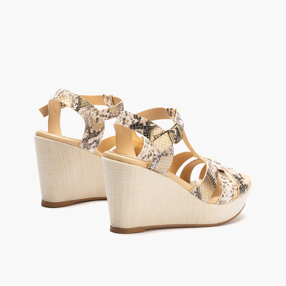 Sandalia con cuña alta con efecto animal print Multimetal