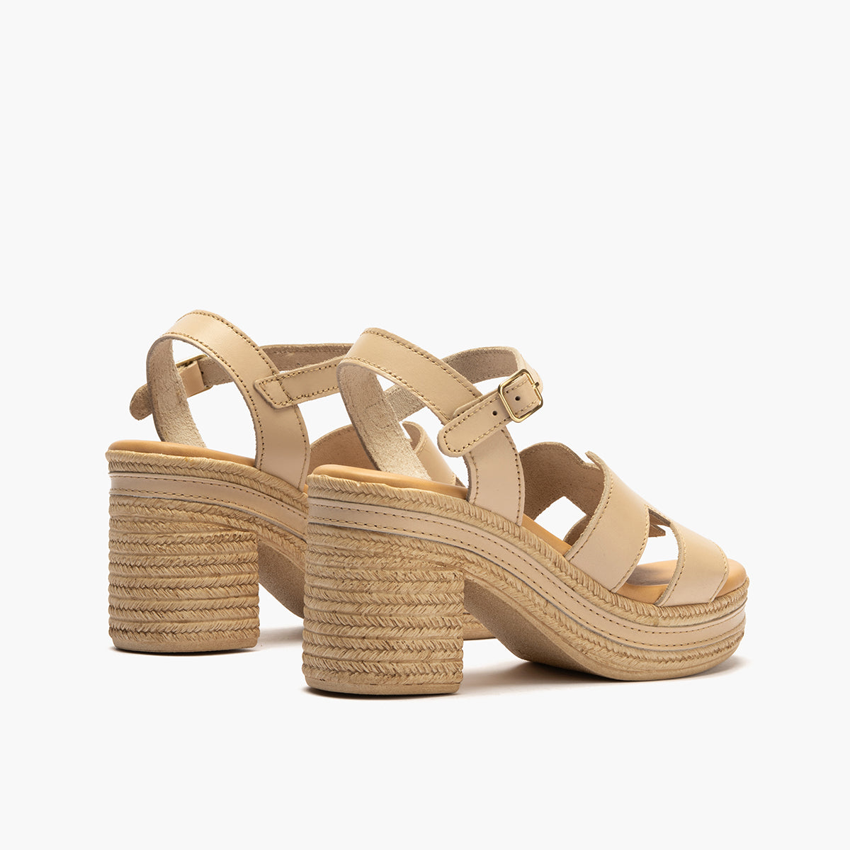 Sandalia con tacón alto en piel napa Crema