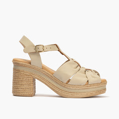 Sandalia con tacón alto en piel napa Crema