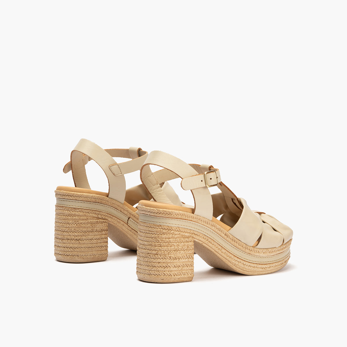 Sandalia con tacón alto en piel napa Crema