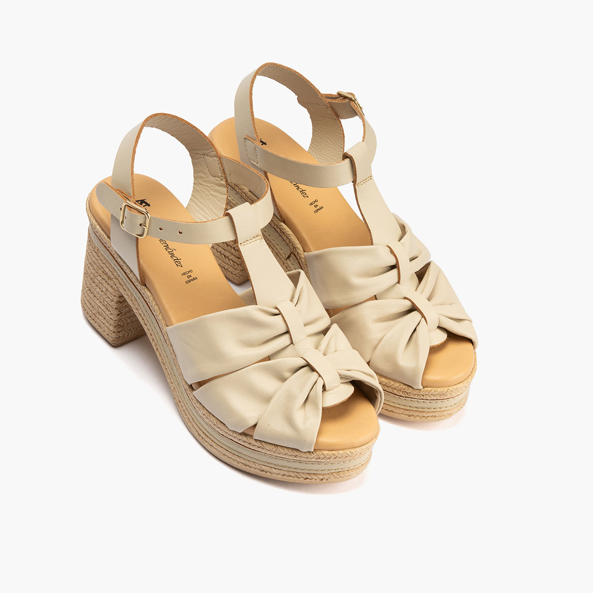 Sandalia con tacón alto en piel napa Crema