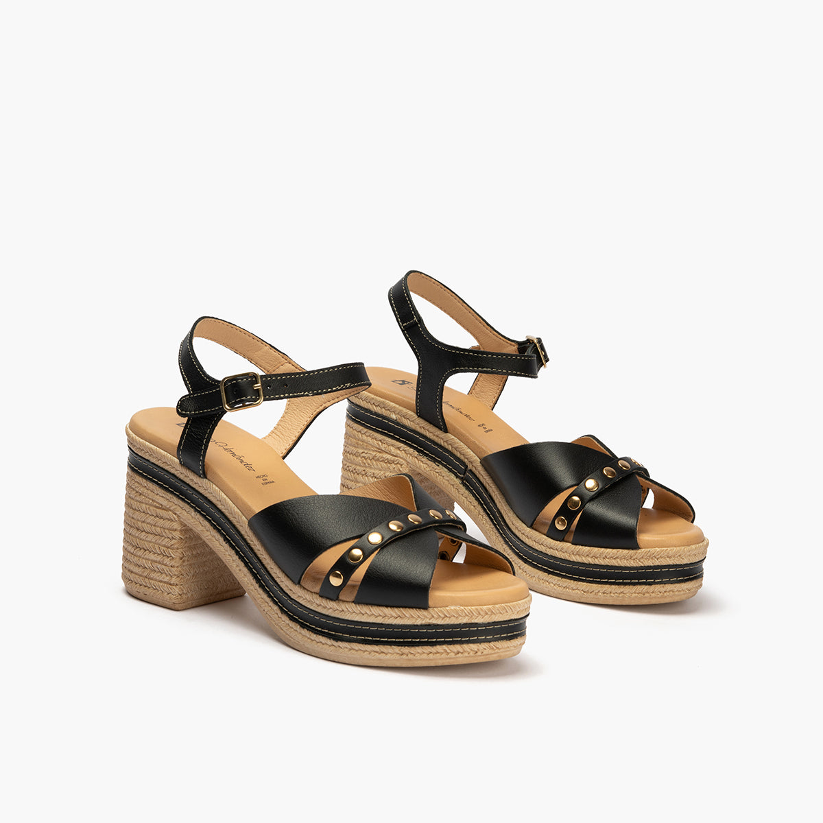 Sandalia con tacón alto en piel napa y detalles metalizados Negro