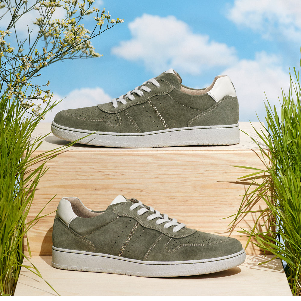 Deportivo para hombre en piel serraje y piel napa Oliva