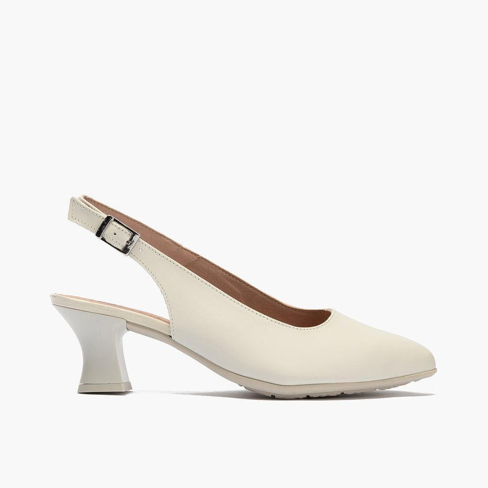 Zapato salón destalonado con tacón medio, en piel napa Glacial