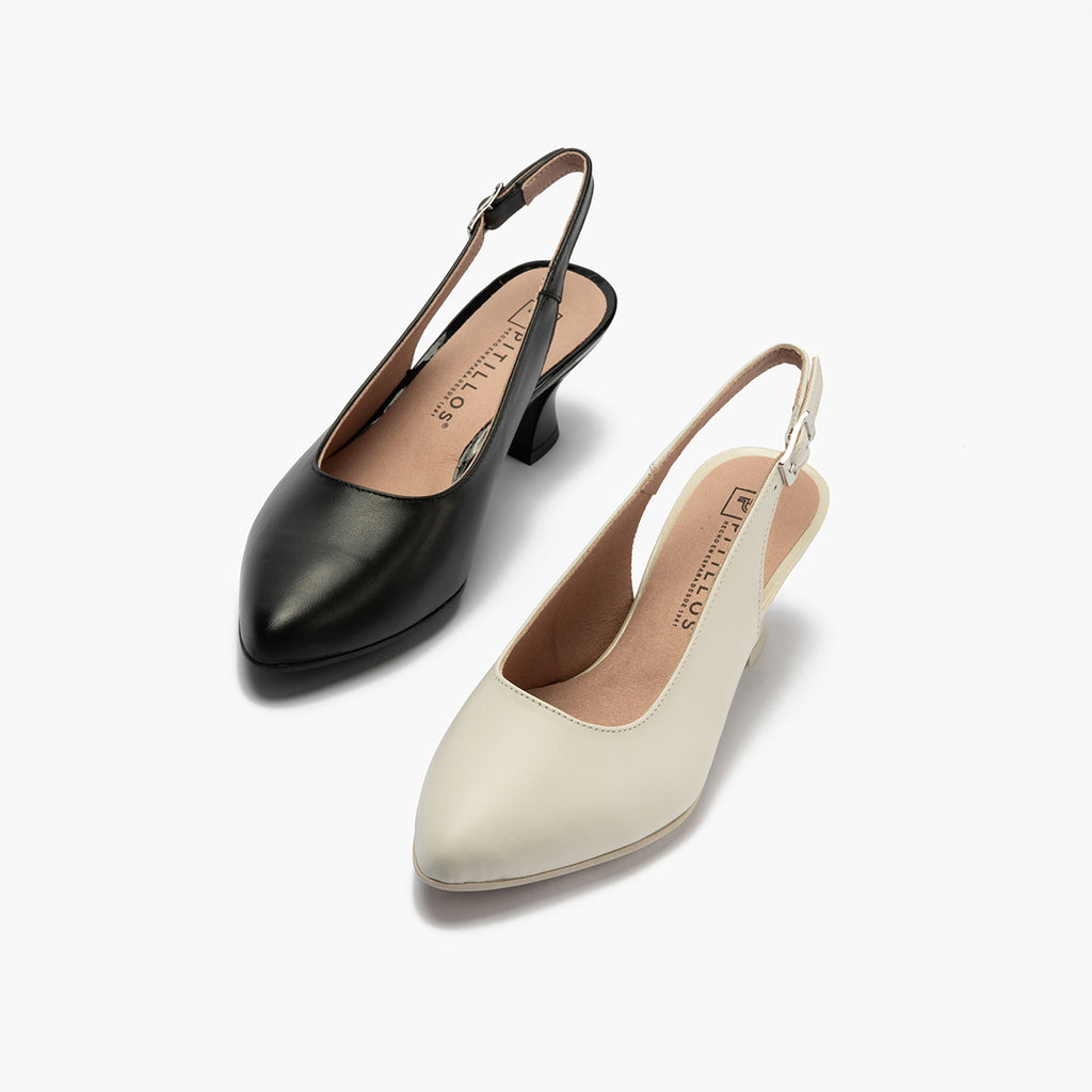 Zapato salón destalonado con tacón medio, en piel napa Negro