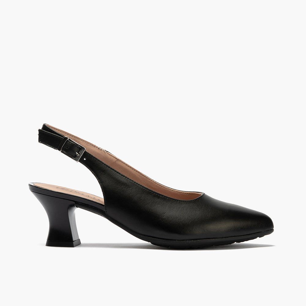 Zapato salón destalonado con tacón medio, en piel napa Negro
