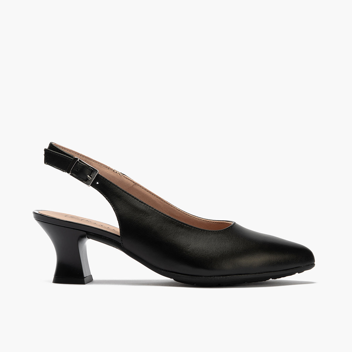 Zapato salón destalonado con tacón medio, en piel napa Negro