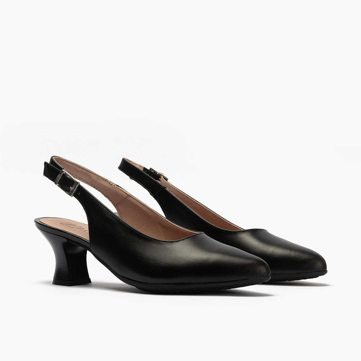 Zapato salón destalonado con tacón medio, en piel napa Negro
