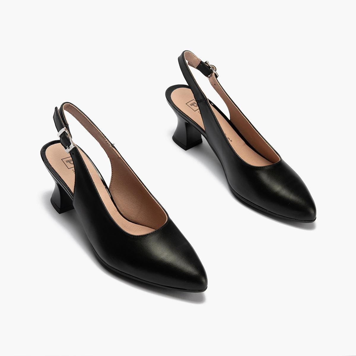 Zapato salón destalonado con tacón medio, en piel napa Negro
