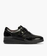 Deportivo con Velcro combinado Charol con Lycra Negro