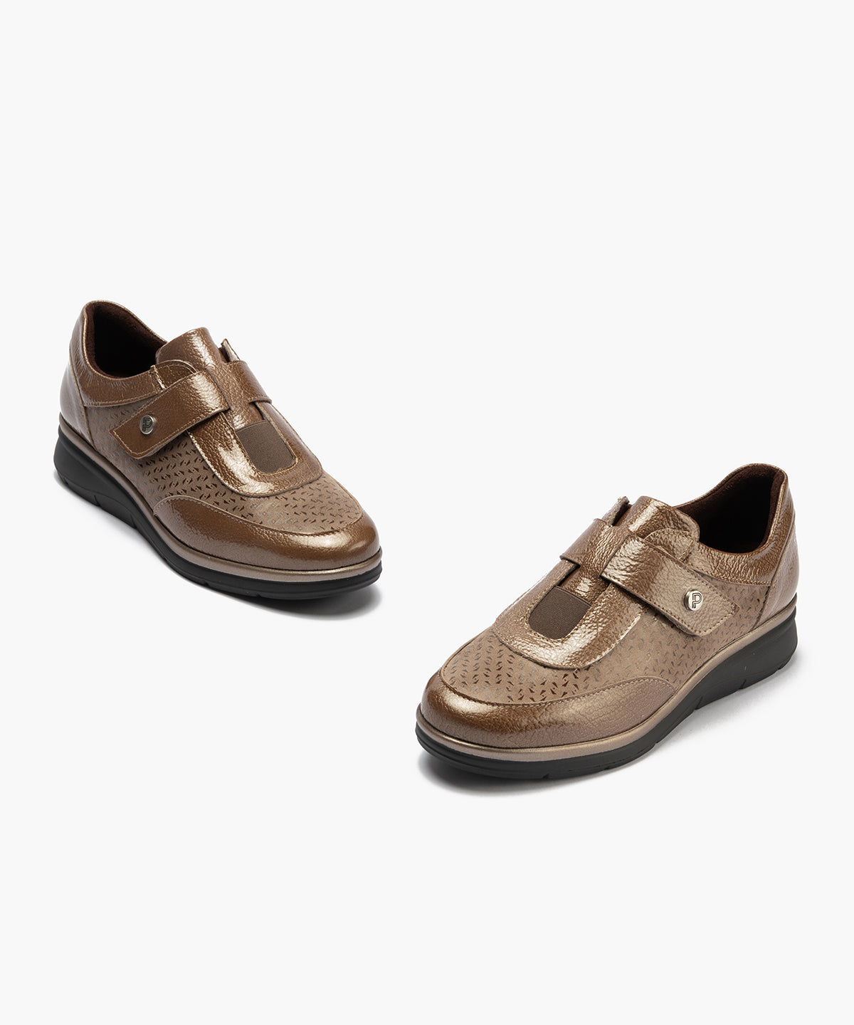 Deportivo con Velcro combinado Charol con Lycra Topo
