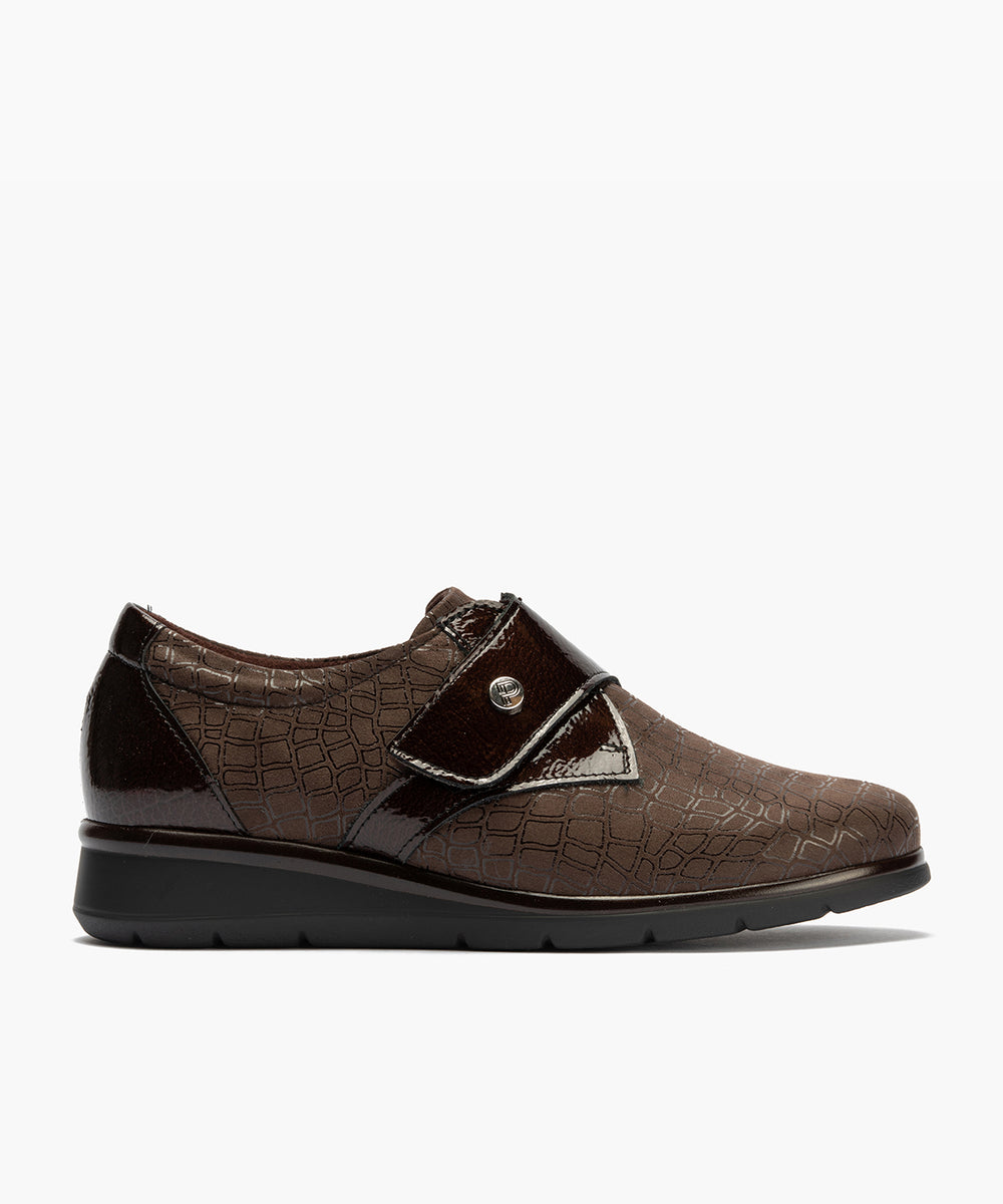 Blucher de velcro combinado lycra con charol Marrón