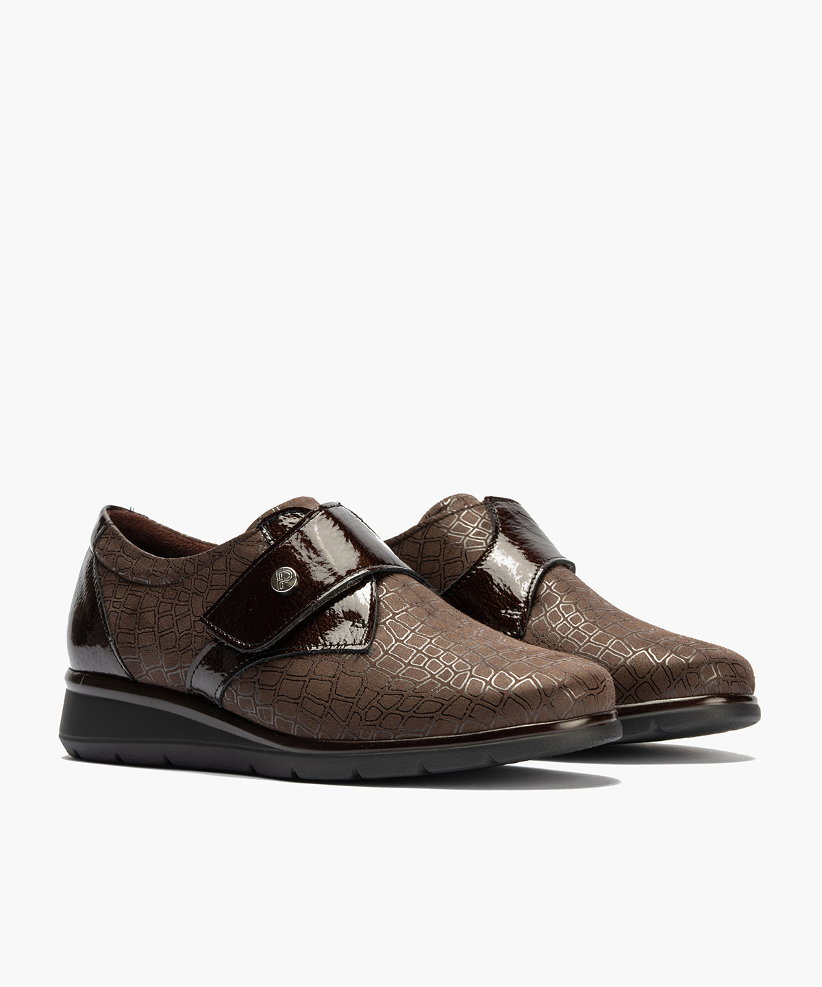 Blucher de velcro combinado lycra con charol Marrón