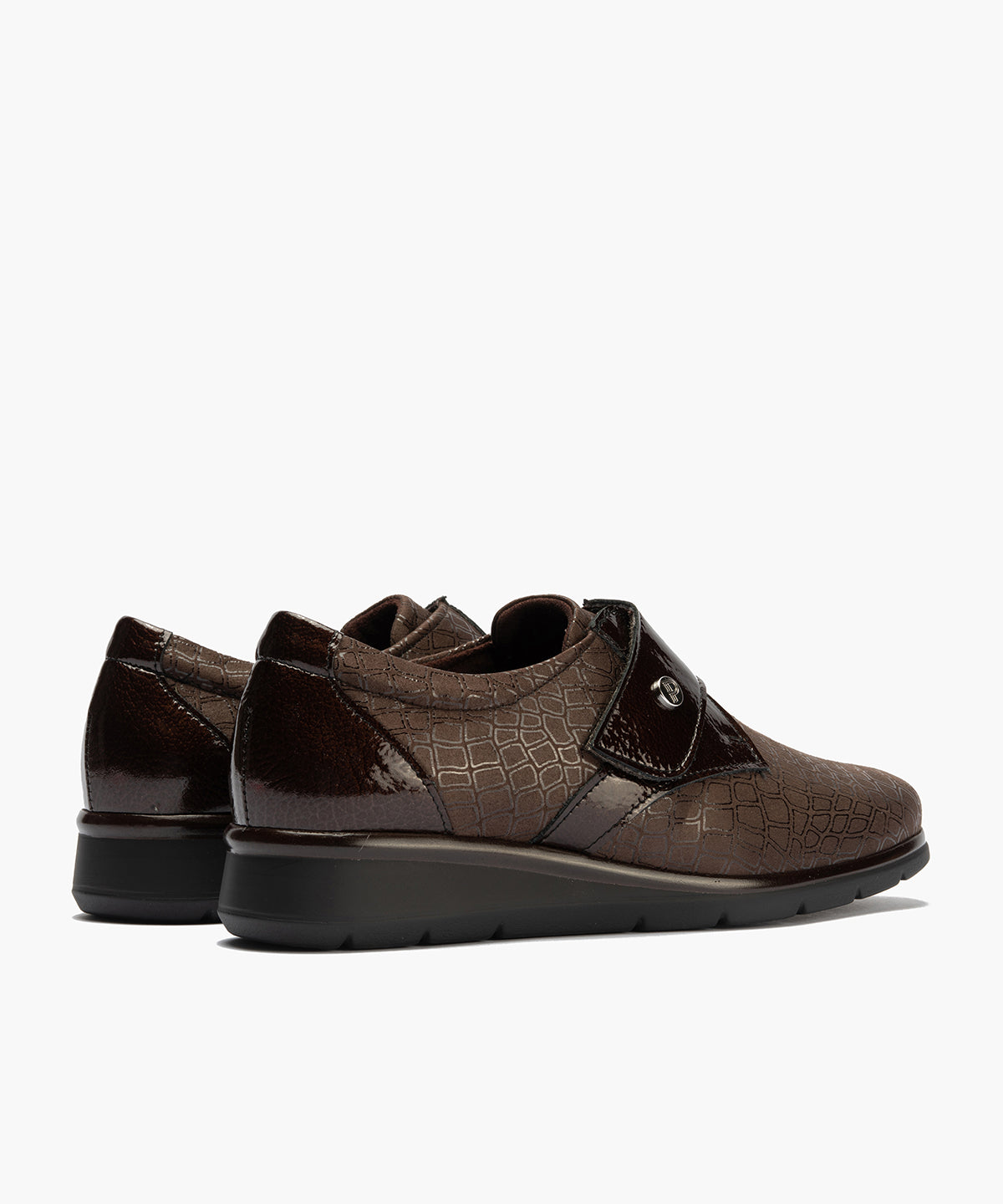 Blucher de velcro combinado lycra con charol Marrón