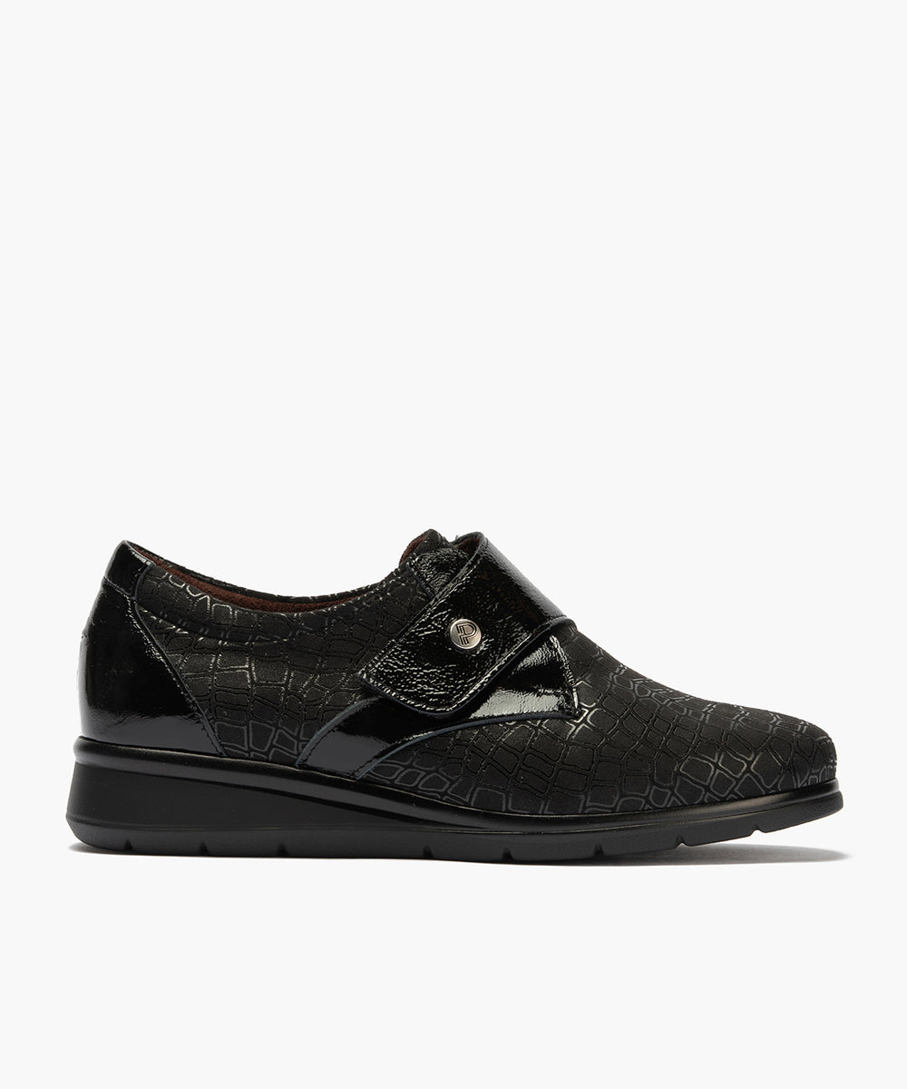 Blucher de velcro combinado lycra con charol Negro