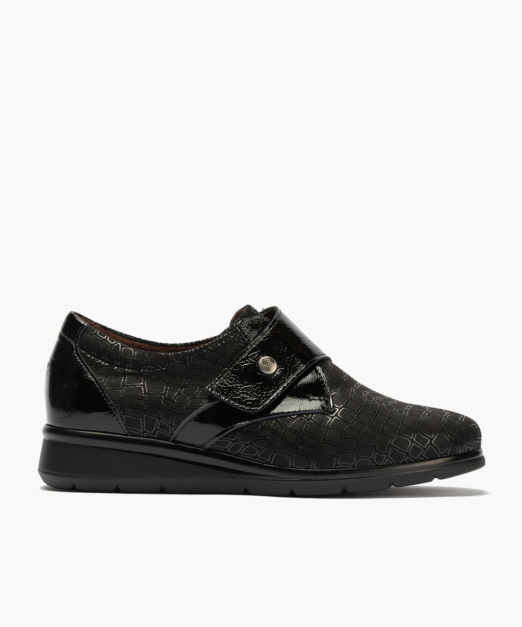 Blucher de velcro combinado lycra con charol Negro