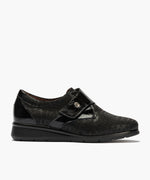 Blucher de velcro combinado lycra con charol Negro