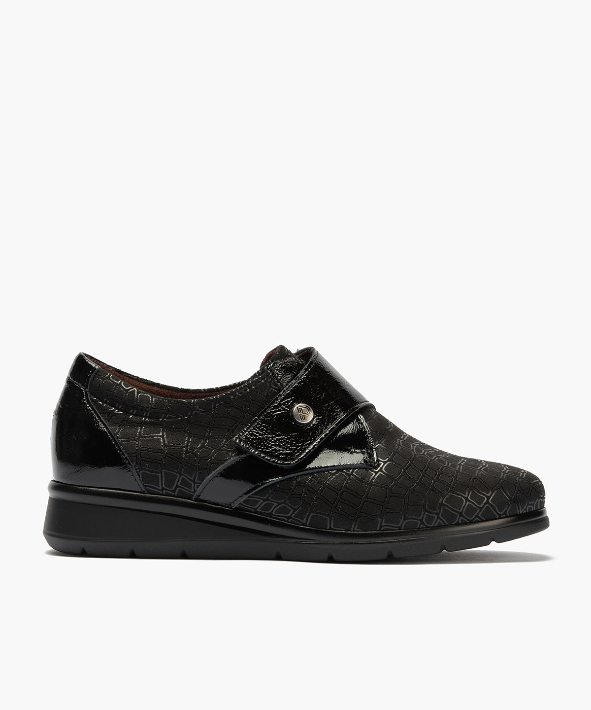 Blucher de velcro combinado lycra con charol Negro