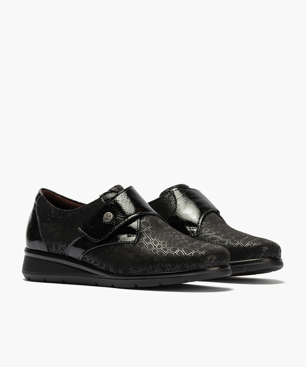 Blucher de velcro combinado lycra con charol Negro