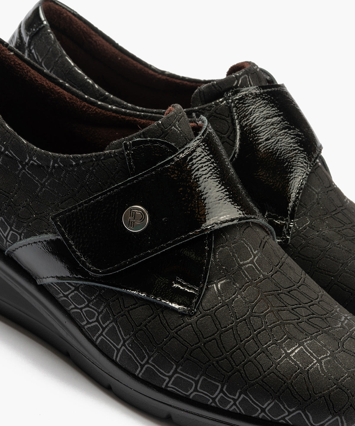 Blucher de velcro combinado lycra con charol Negro
