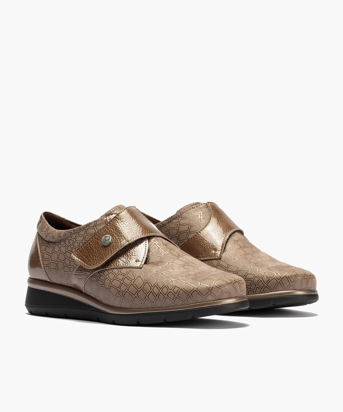 Blucher de velcro combinado lycra con charol Topo