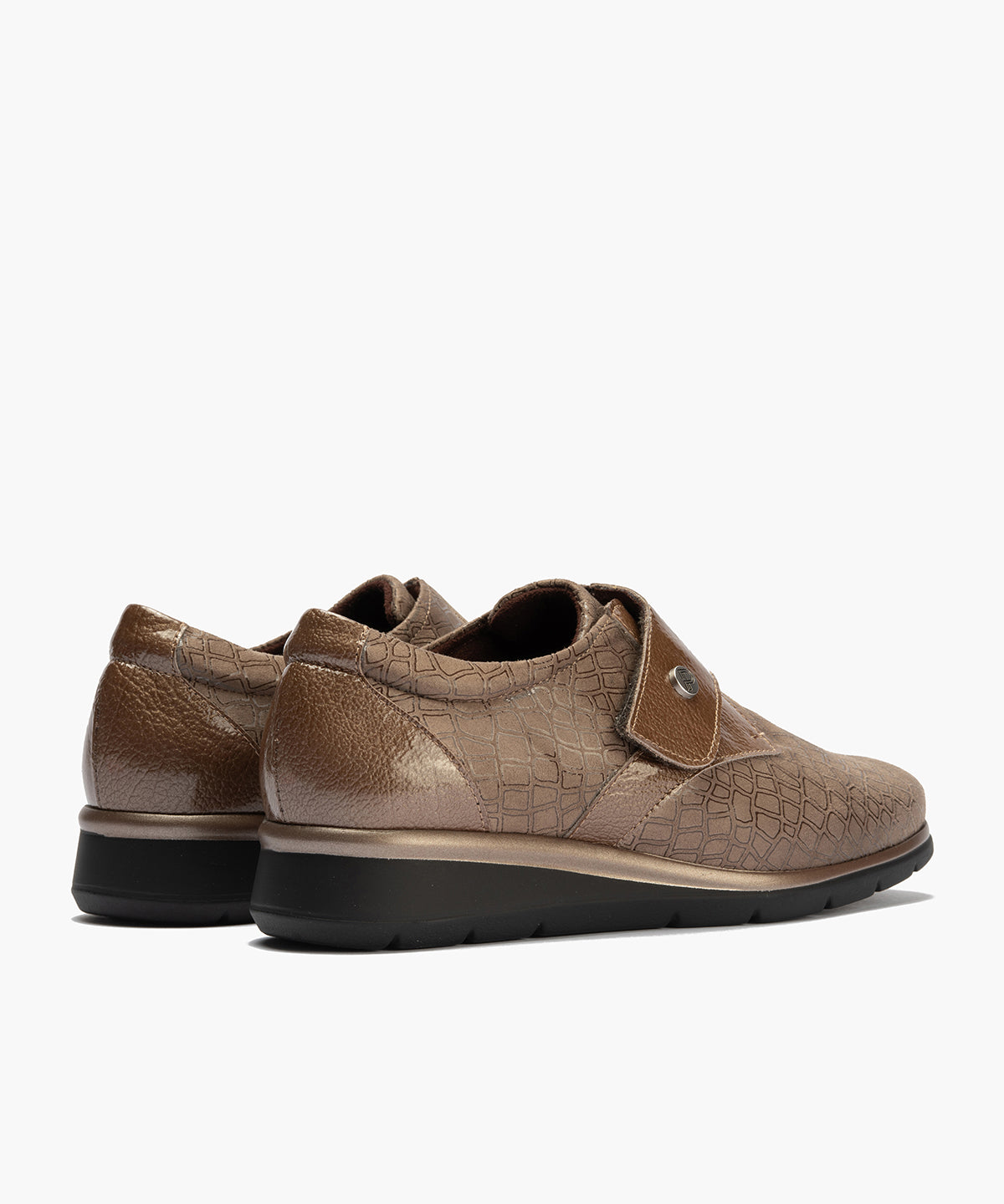 Blucher de velcro combinado lycra con charol Topo