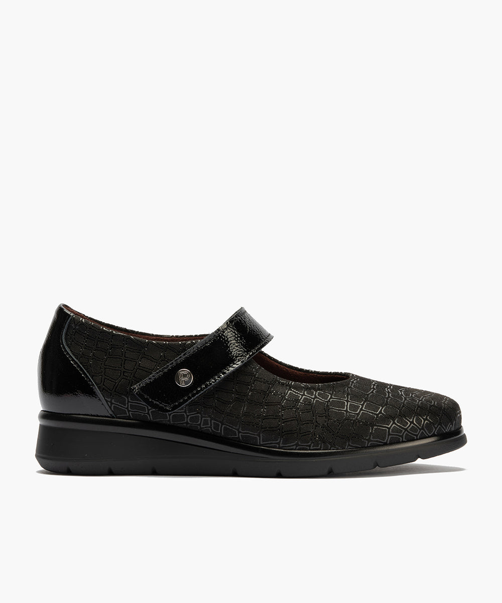 Mercedes con velcro combinado lycra con charol Negro