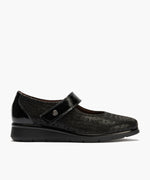 Mercedes con velcro combinado lycra con charol Negro