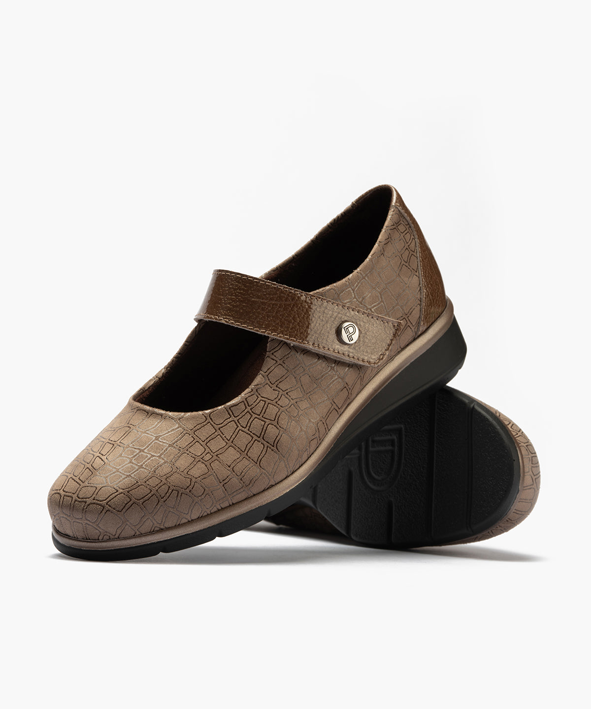 Mercedes con velcro combinado lycra con charol Topo