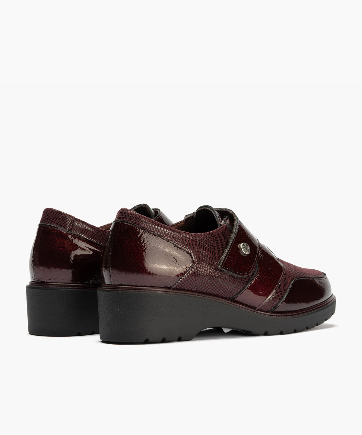 Blucher con velcro combinado charol con lycra Burdeos