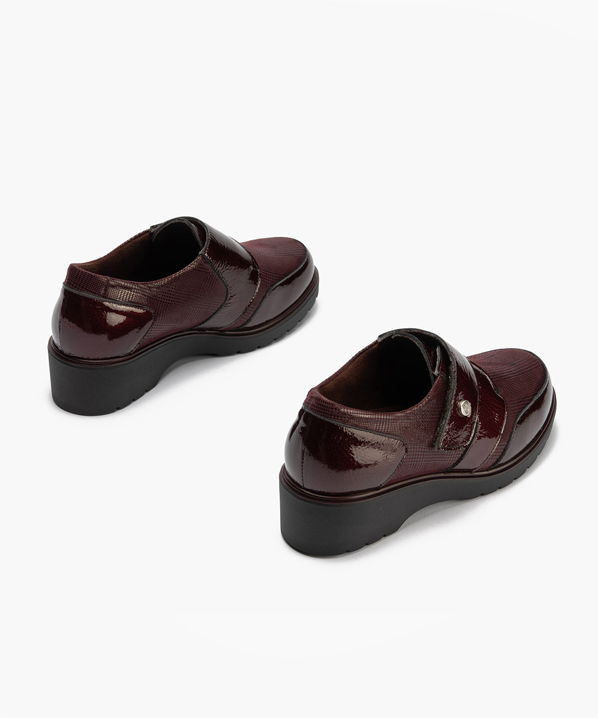 Blucher con velcro combinado charol con lycra Burdeos