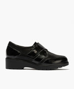 Blucher con velcro combinado charol con lycra Negro
