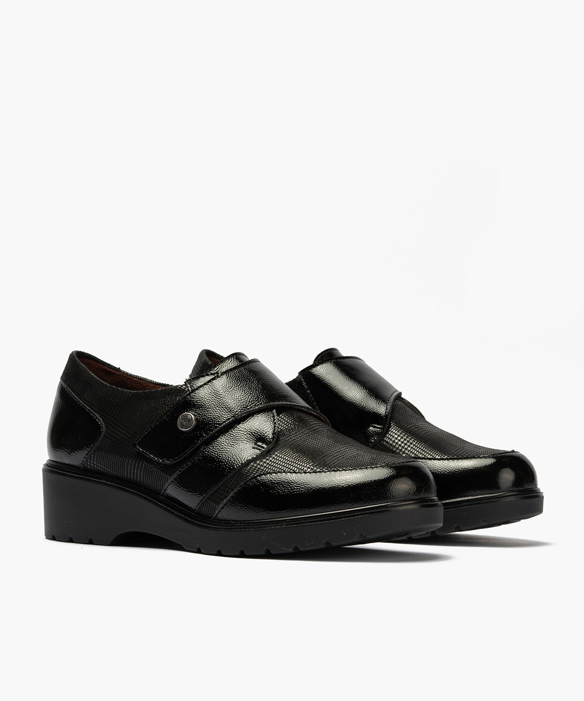 Blucher con velcro combinado charol con lycra Negro