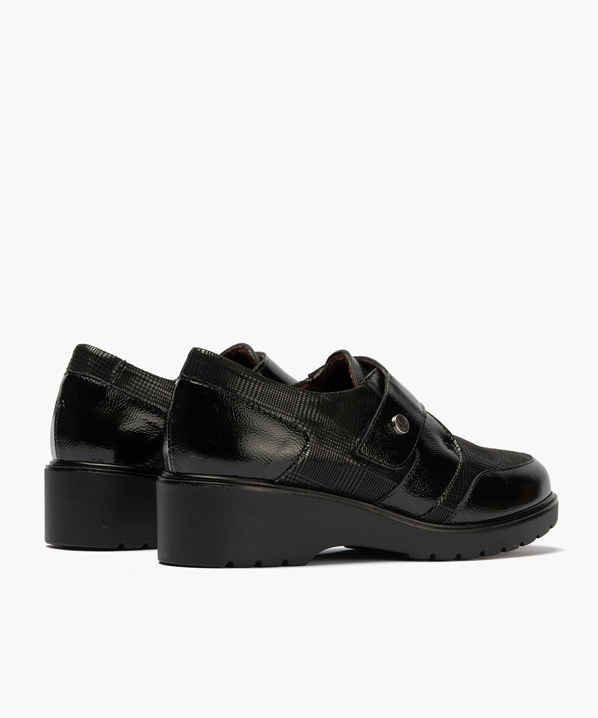 Blucher con velcro combinado charol con lycra Negro