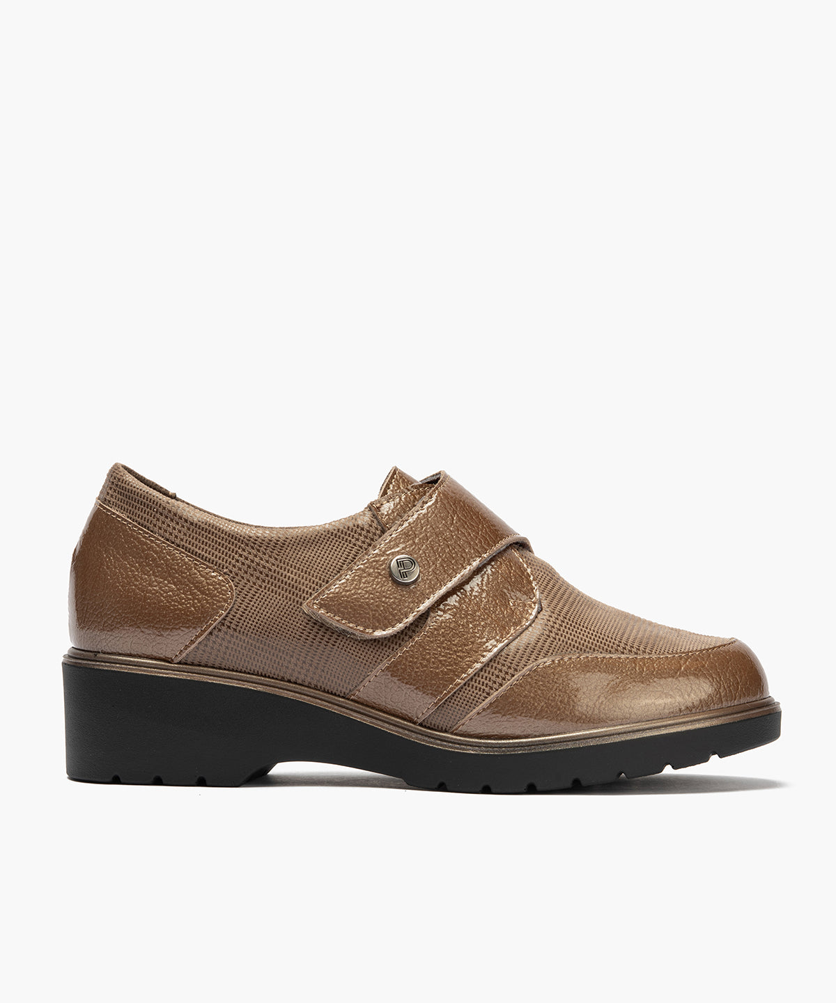 Blucher con velcro combinado charol con lycra Topo