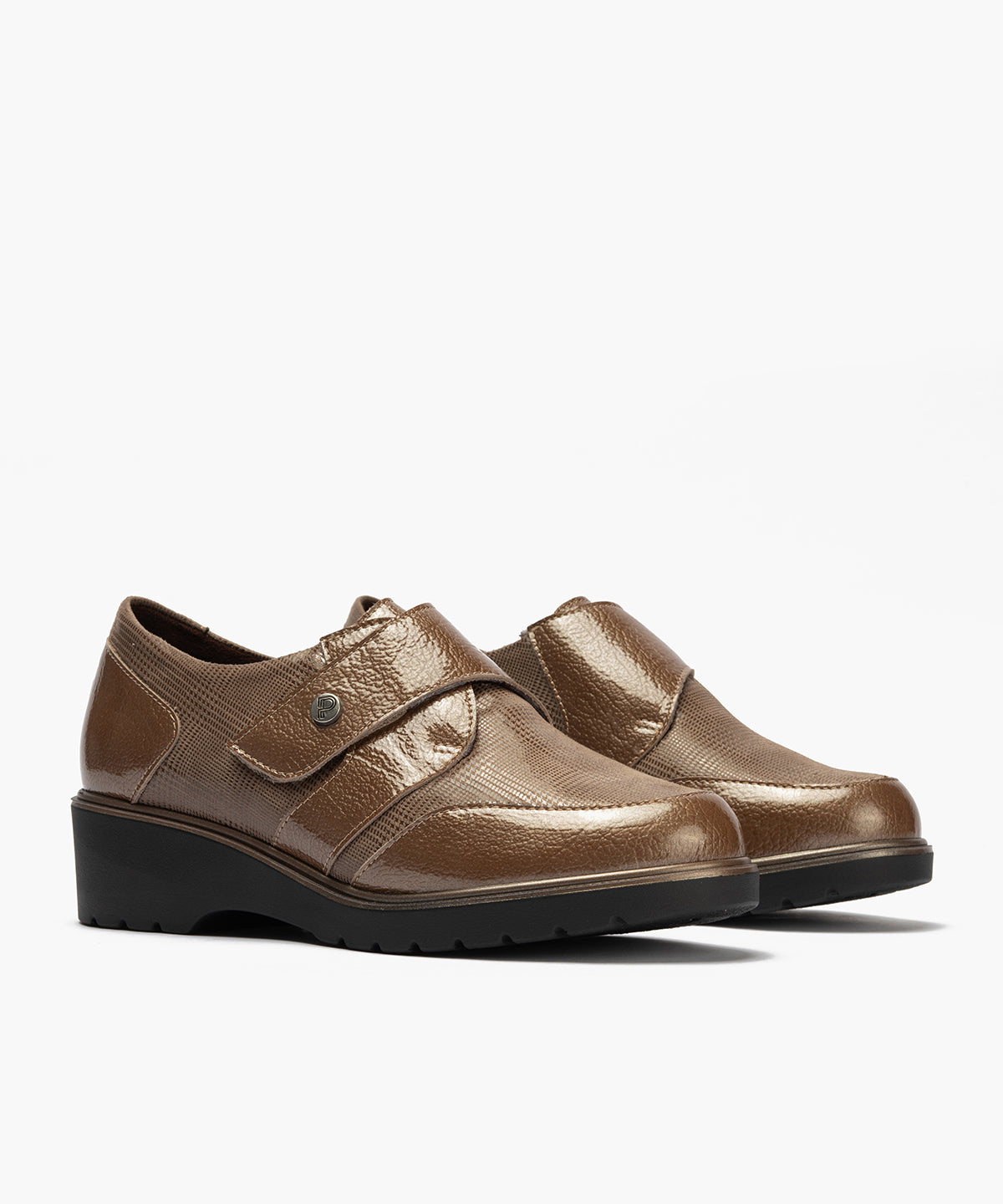 Blucher con velcro combinado charol con lycra Topo
