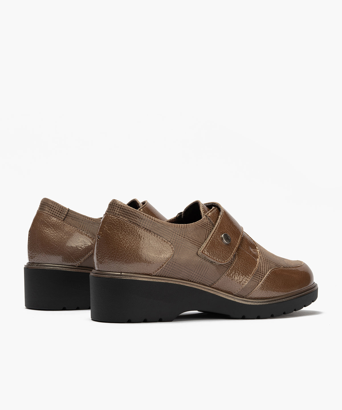 Blucher con velcro combinado charol con lycra Topo