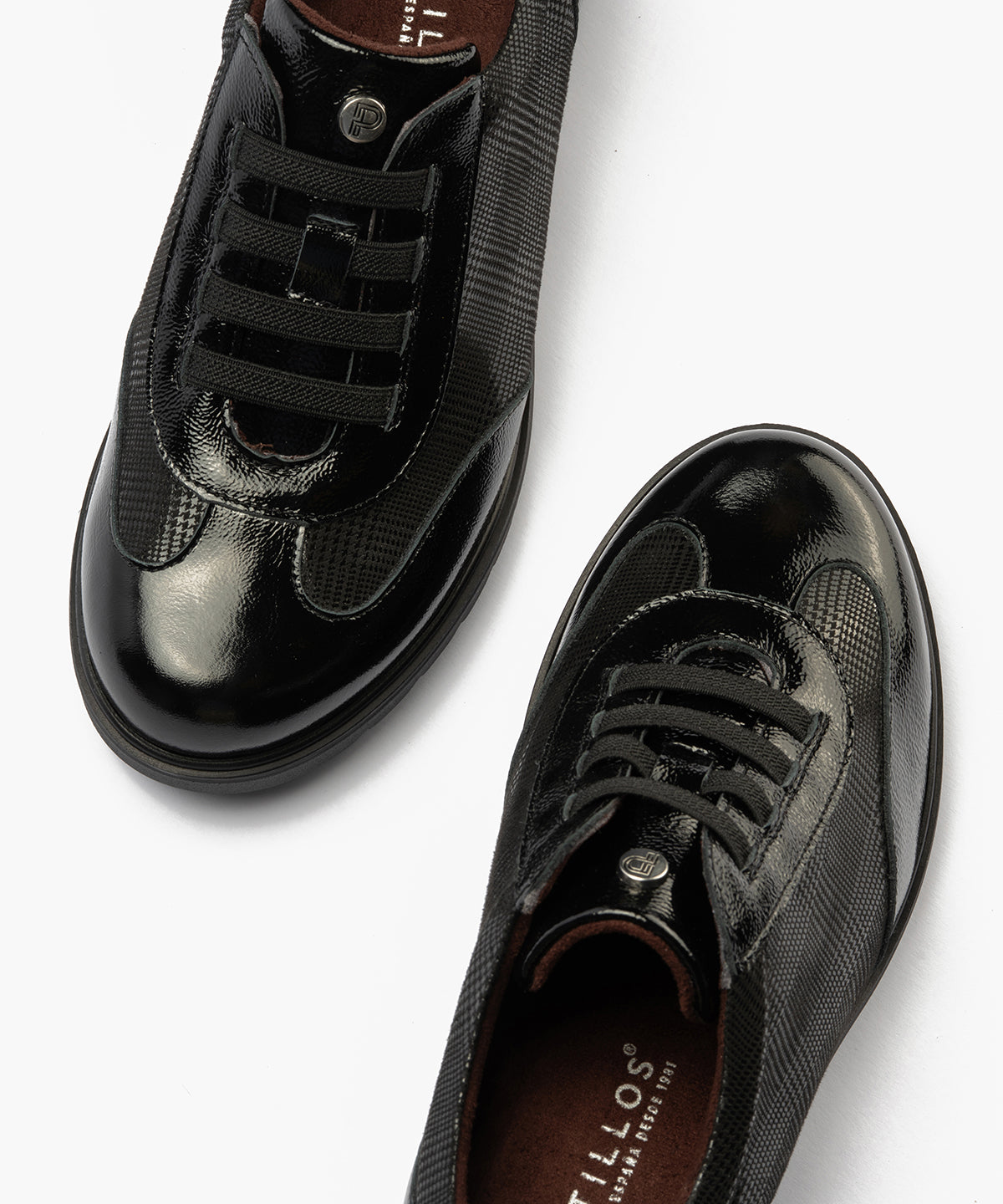 Deportivo con eláticos combinado charol con lycra Negro