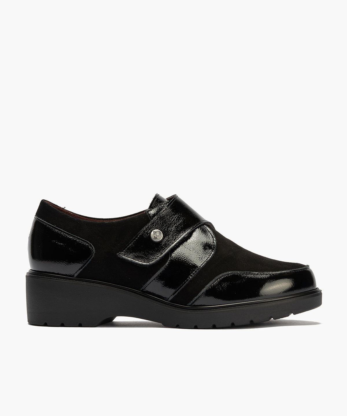 Blucher con velcro combinado charol con ante Negro