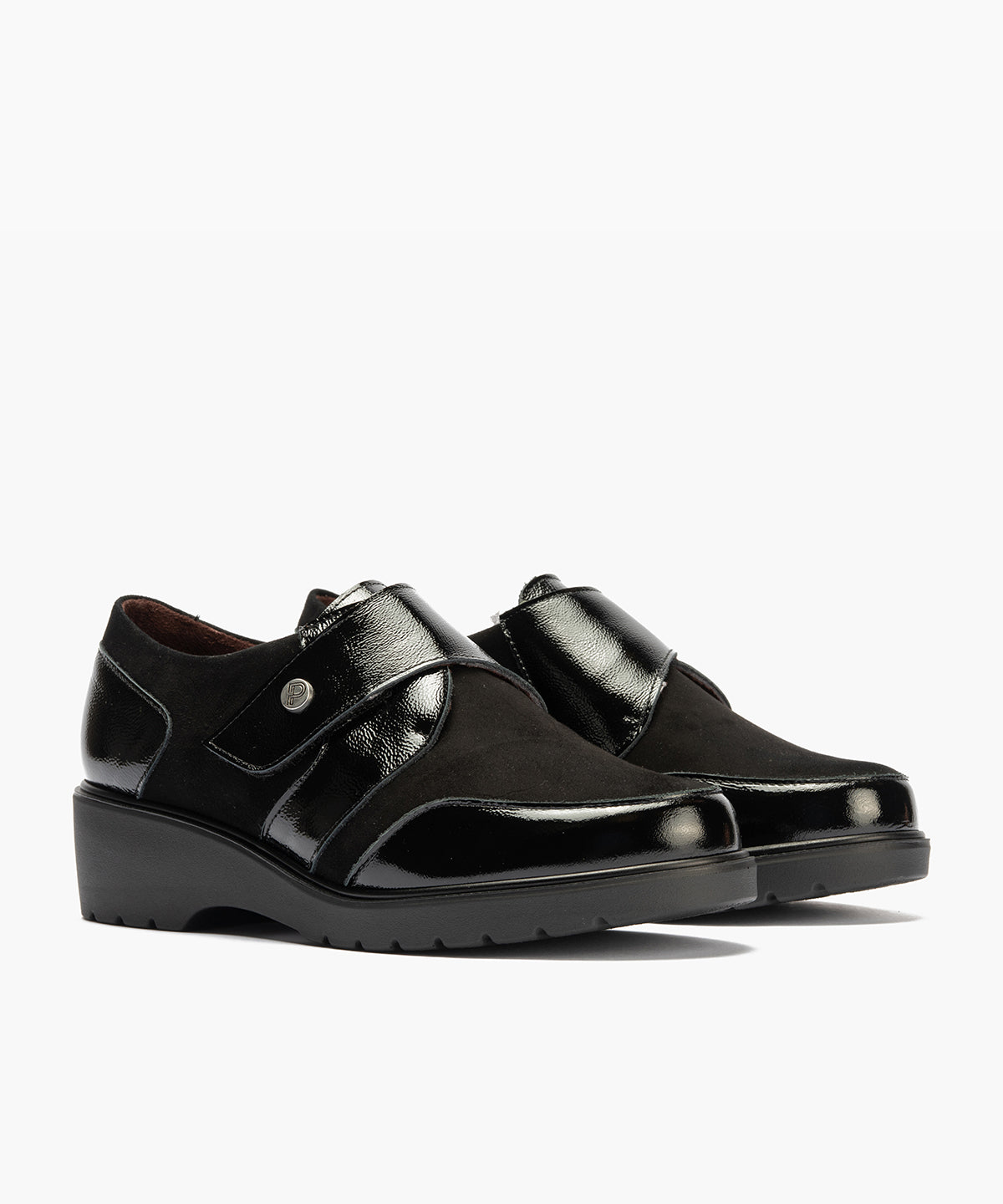 Blucher con velcro combinado charol con ante Negro
