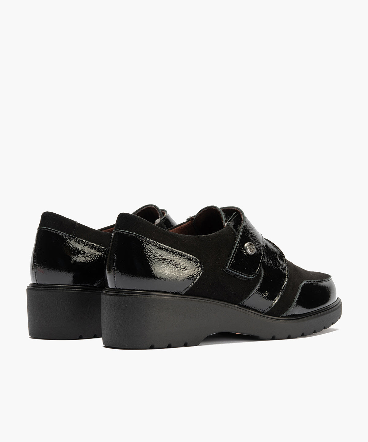 Blucher con velcro combinado charol con ante Negro