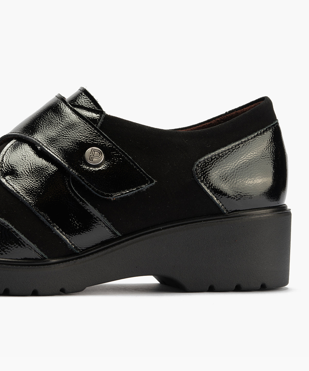 Blucher con velcro combinado charol con ante Negro